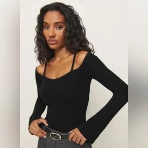Reformation‎ 100% Merino Wool Elegant Black Knit Top Large